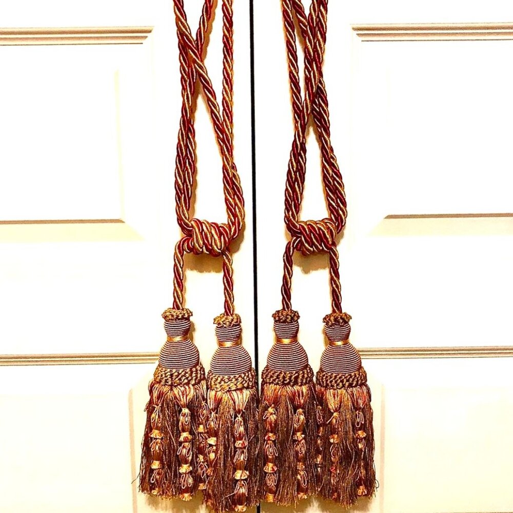 NWT Pair of Stunning Large Double Tassel Rope Tiebacks Rose\Gold